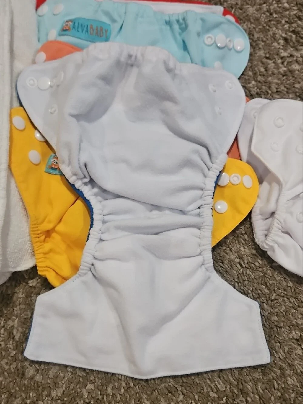 6- Alva BABY Reusable NEWBORN Cloth Diaper Covers- 10 100% Cotton Inserts.